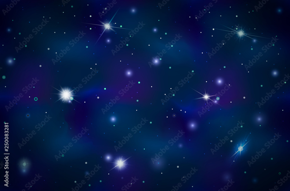 Fototapeta premium Blue deep space background with bright stars and constellations