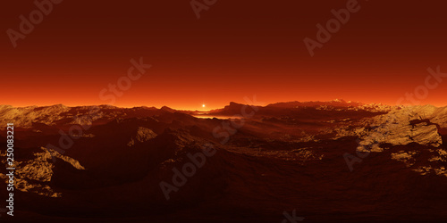 360 degree panorama of sunset on Mars, environment 360 HDRI map. Equirectangular projection, spherical panorama. © Peter Jurik
