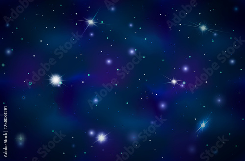 Blue deep space background with bright stars and constellations