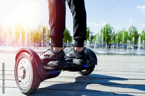 Dual Wheel Self Balancing Electric Skateboard. electrical scooter outdoors photo