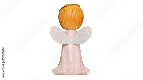 Angel cute sculpture wings young girl, back view. 3D rendering