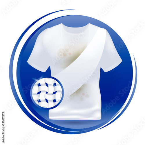 T-shirt clean icon. symbol, logo, sign, sticker, label, tag, banner. Round Style graphic design template. Isolated background. Made for washing powder product. Vector illustration.