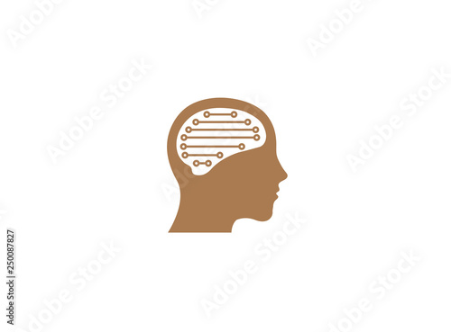 Brain inside the head a technology style for logo design