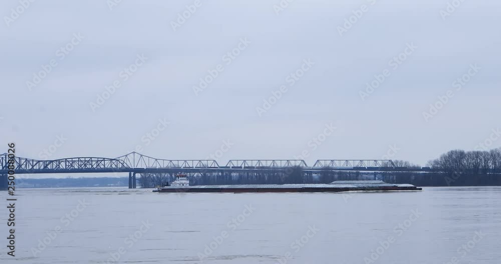 View of Mississippi River barge at Memphis 4K View of Mississippi River barge at Memphis 4K