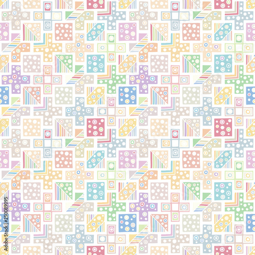 Seamless vector pattern. geometrical background with hand drawn decorative tribal elements. Print with ethnic, folk, traditional motifs. Graphic illustration for wrapping, wallpaper, fabric, packing