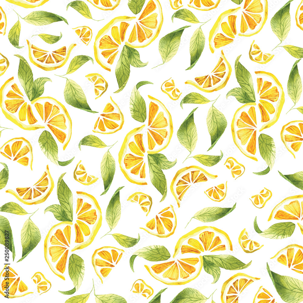 watercolor pattern with lemons and leaves watercolor pattern with lemons and leaves