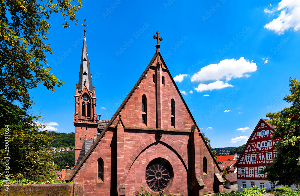 Fototapeta premium Town Square of Calw with Half-timbered houses and the city church Peter and Paul
