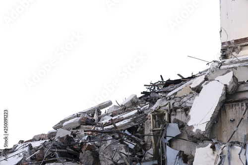 Isolated pile of rubble from a dismantled building at a demolition site. photo