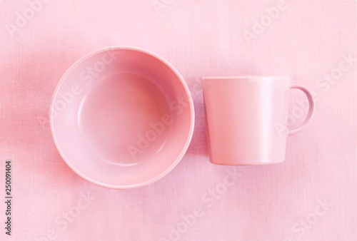Wallpaper Mural Pink cup and plate on gentle pink cloth background Torontodigital.ca