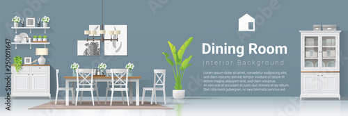 Interior background with dining room in modern rustic style , vector , illustration