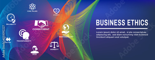 Business Ethics Web Banner and Icon Set with Honesty, Integrity, Commitment, and Decision