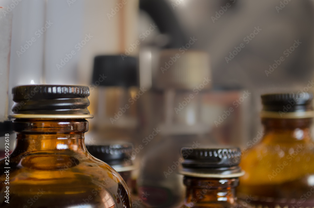 Close up of varying size bottles Close up of varying size bottles