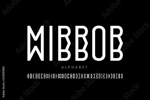 Modern font design, mirror style alphabet letters and numbers