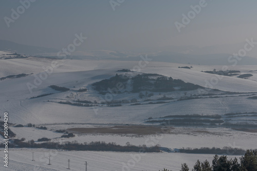 Landscape near Spisske Vlachy town in East Slovakia in winter snow day