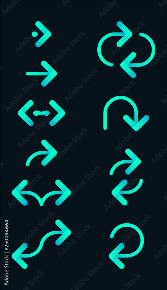 Set of green rounded arrows isolated on black background. Set of green rounded arrows isolated on black background.