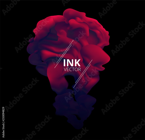 Red ink splash. Hookah smoke. Swirling paint cloud isolated on black background.