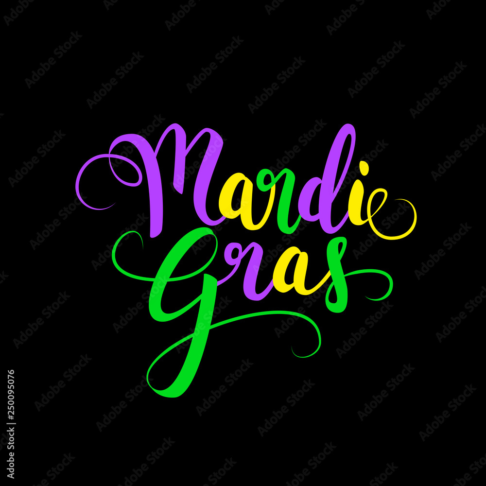 Mardi Gras decorative calligraphic lettering, flyer template, vector illustration