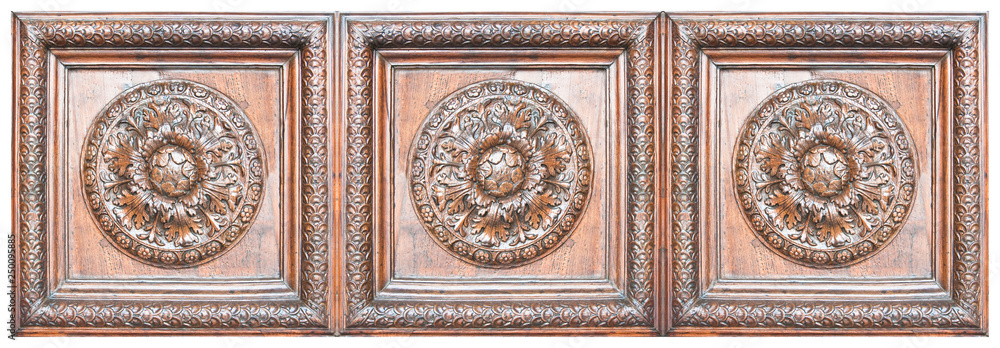 Detail of an old italian wooden carved frame with floral decorations