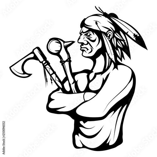 indian warrior with traditional weapons in his hand, vector graphic to design