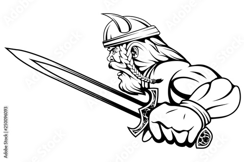 viking warrior with a sword in his hand, suitable as logo or team mascot, vector graphic to design