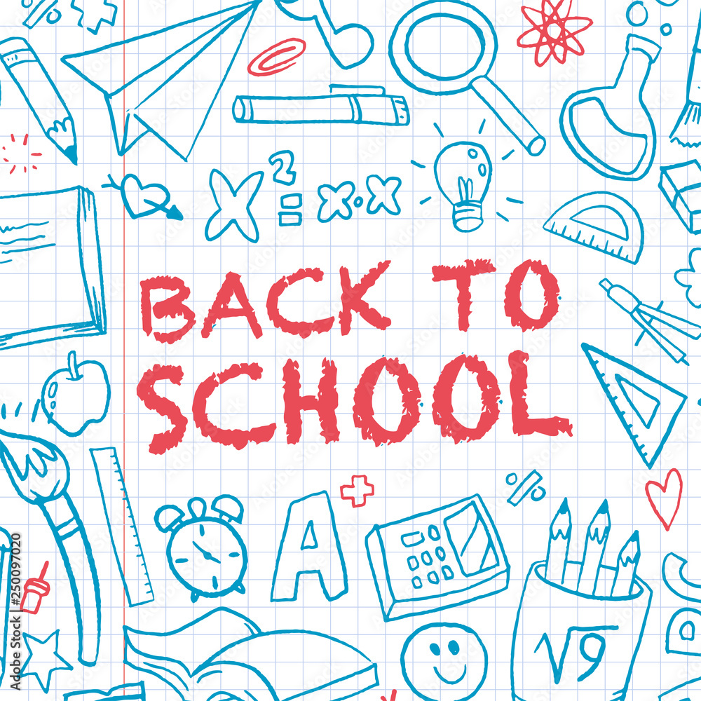 Funny banner back to school vector pattern with creative elements Funny banner back to school vector pattern with creative elements