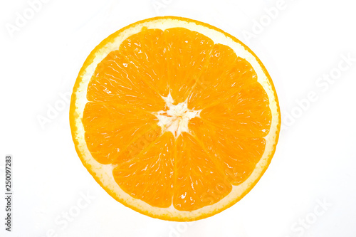 Sliced orange is ready to eat on the isolated white background with clipping path. Orange is citrus fruit for appetizer or eat after meal and rich with vitamin and other nutrient for good health