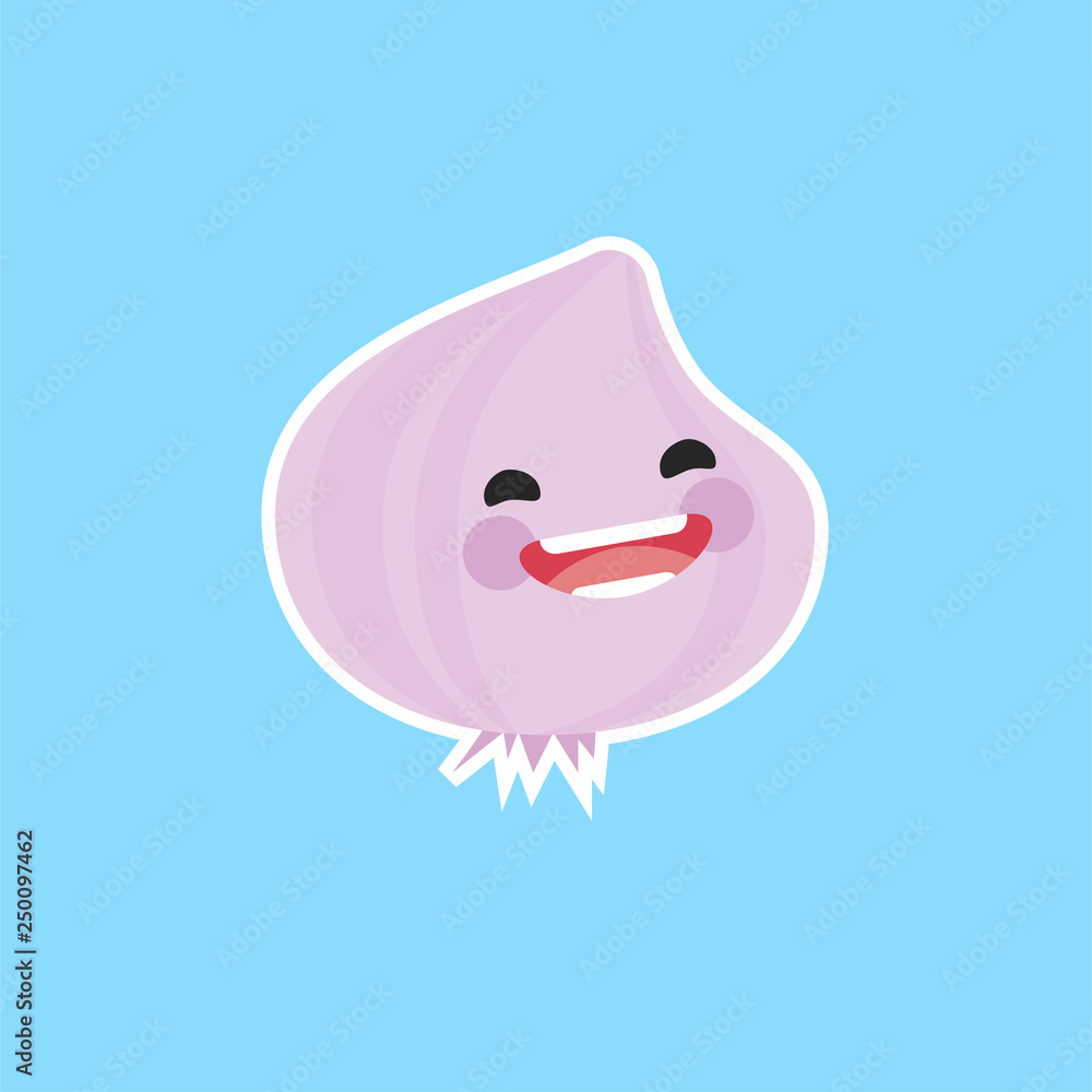 garlic (Allium sativum) with cute face. Illustration funny and healthy food cartoon. Blue background garlic (Allium sativum) with cute face. Illustration funny and healthy food cartoon. Blue background