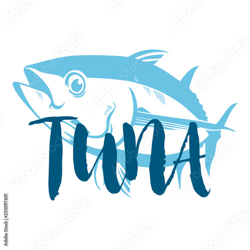 Tuna fish symbol on white background,Vector. Sport fishing club, restaurant, canned, food logo