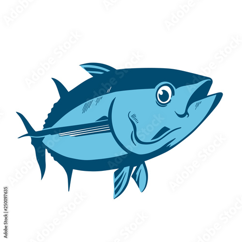 Tuna fish symbol on white background,Vector. Sport fishing club, restaurant, canned, food logo