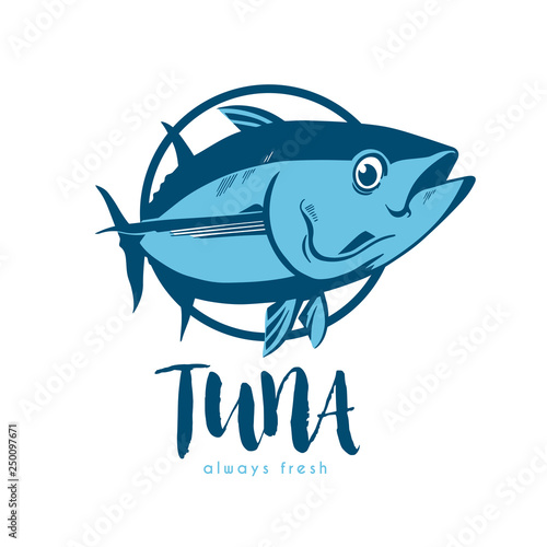 Tuna fish symbol on white background,Vector. Always fresh logo