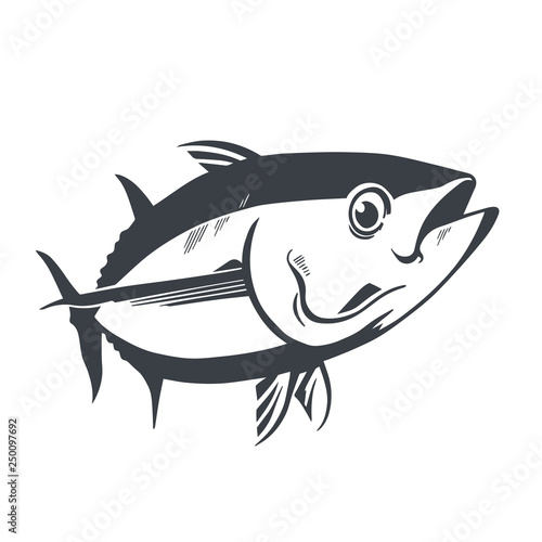 Tuna fish symbol on white background,Vector. Sport fishing club, restaurant, canned, food logo