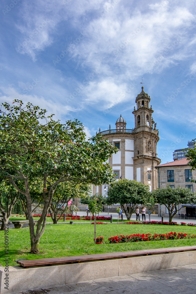Fototapeta premium Peregrina virgin church from Herreria square in Pontevedra city