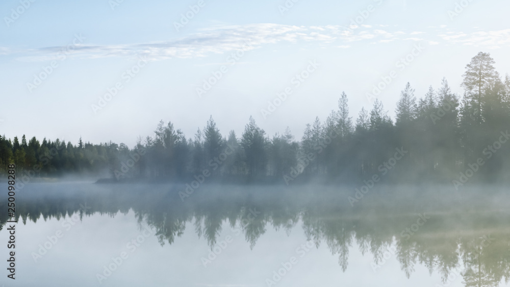 Foggy Morning On The Northern Forest Lake