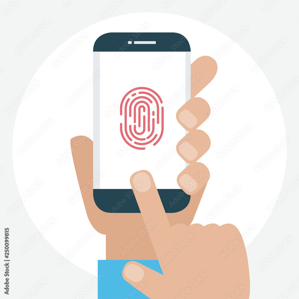 Vector illustration. Identification scannings of a fingerprint in the mobile phone.
