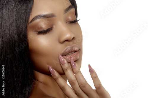 Konstfotografi Young beauty african american woman with a perfect manicure on stylish nails iso