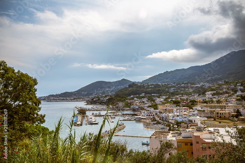 Panoramic view on picturesque port and village of Lacco Ameno, Ischia island