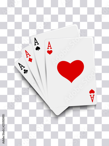 Four aces poker cards isolated on transparent background vector illustration
