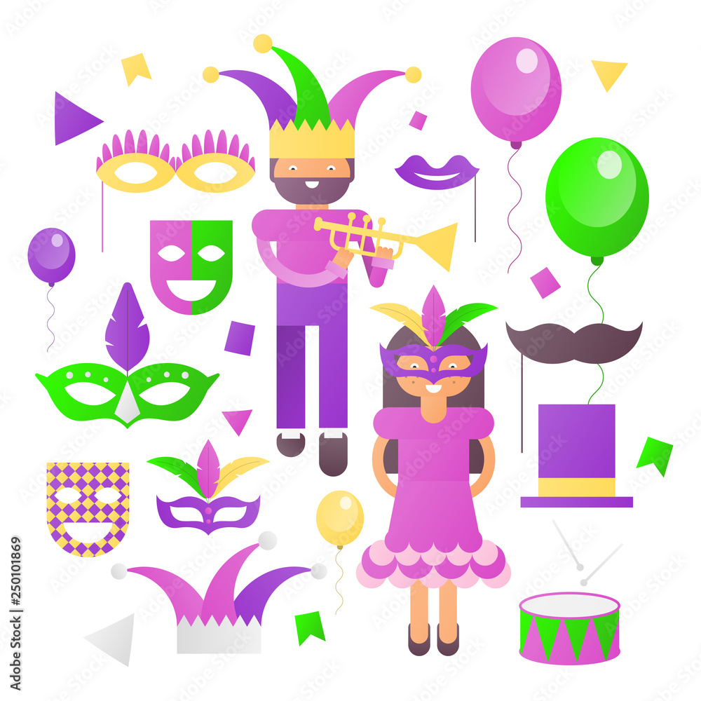 Fototapeta premium Mardi Gras Icons Set