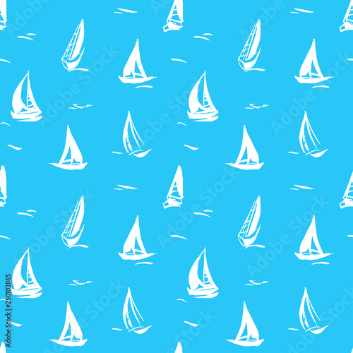Hand drawn seamless pattern with sailboats.