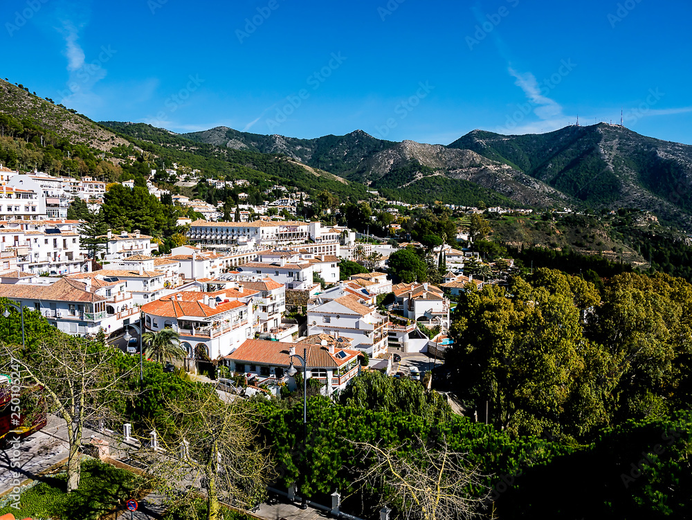 Fototapeta premium Mijas one of the most beautiful 'white' villages of Andalucia. It is in the Alpujarra mountains above the coast
