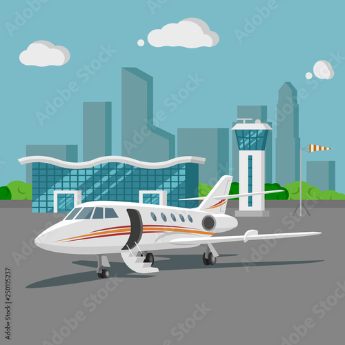 Airport vector illustration. Flat design cityscape.