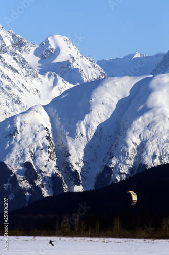 Snow sailing in the mountains