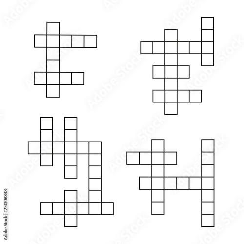 Crossword puzzle flat icons set. Vector crosswords template of game for brain leisure illustration