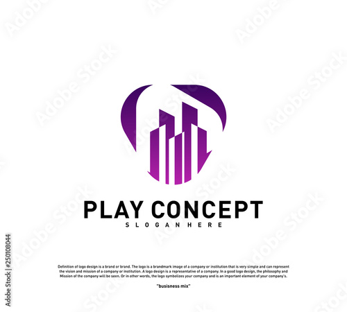 Play Media City logo design concept. Stats Play logo template vector. Icon Symbol