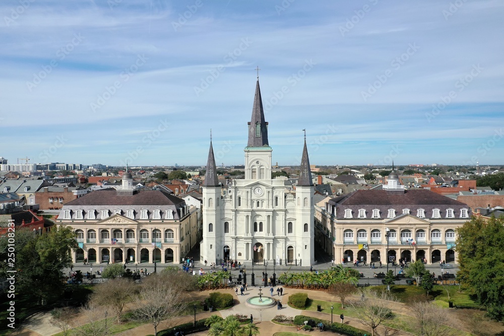 st louis cathedral new orleans drone aerial
