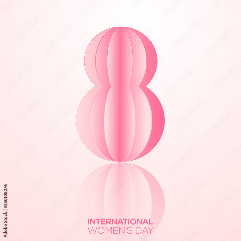 Happy Women s Day greeting card with paper eight number . Vector