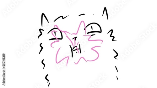 Cartoon cat chawing Bubble gum and burst.
