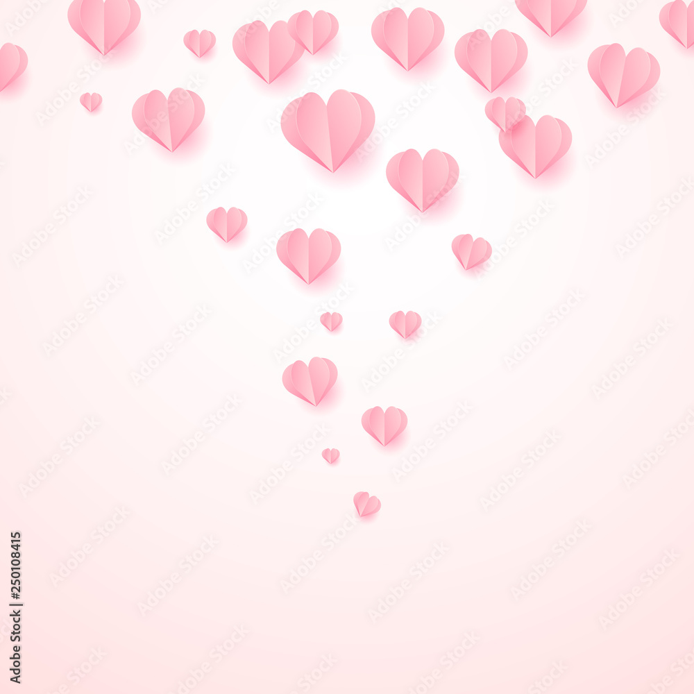Abstract background with falling paper hearts. Vector.