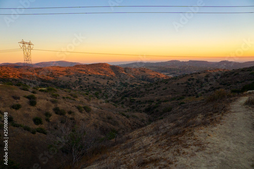 rolling hills at sunset in California