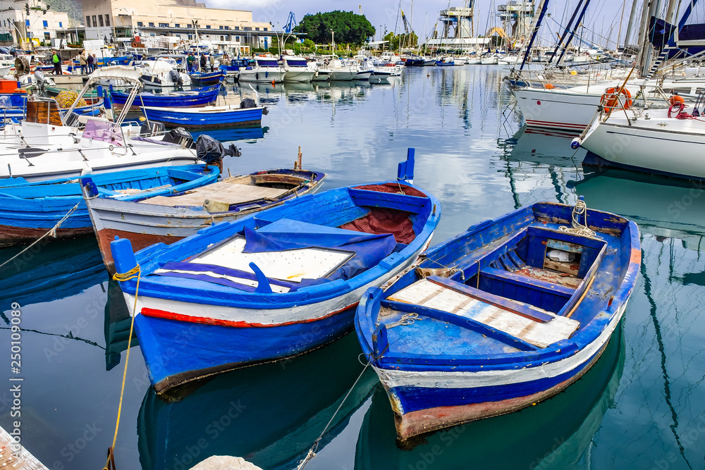 Fishing boats in the harbor of Palermo,shallow depth of field